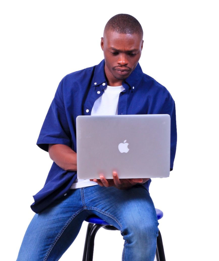 Muzi Mngomezulu, founder of Abas Systems, working on a laptop